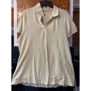 Old Navy Womens XXL Yellow Pique Polo Shirt Pink Deer Logo Short Sleeve Top